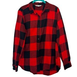 Old Navy The Classic Shirt Button Up Buffalo Plaid Black and Red Mens Size L